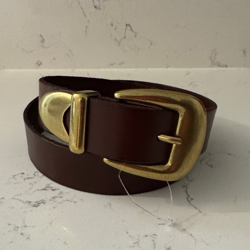 Anthropologie Dark Brown Belt with Gold Buckle